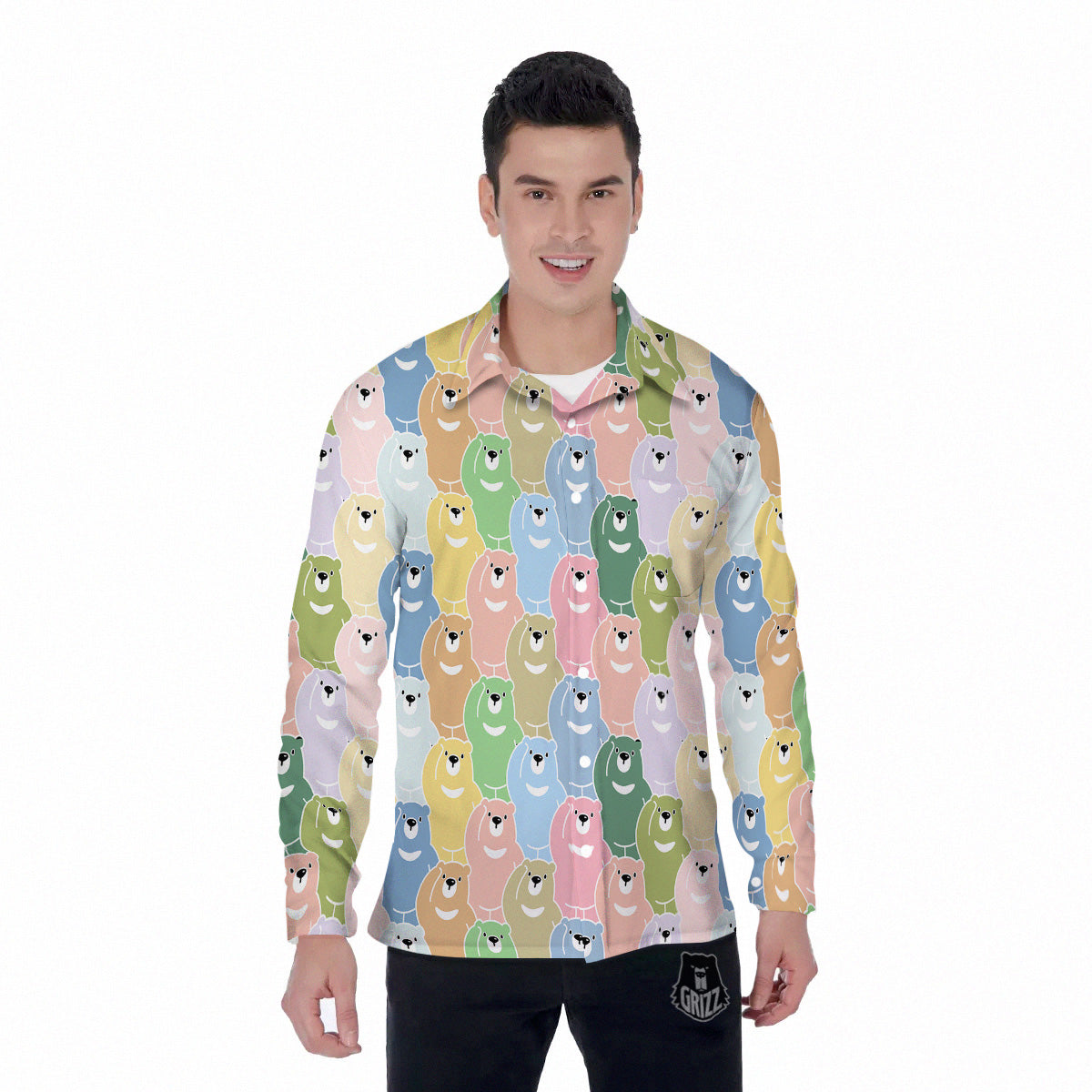 Polar Bear Pastel Print Pattern Men's Long Sleeve Shirts-grizzshop