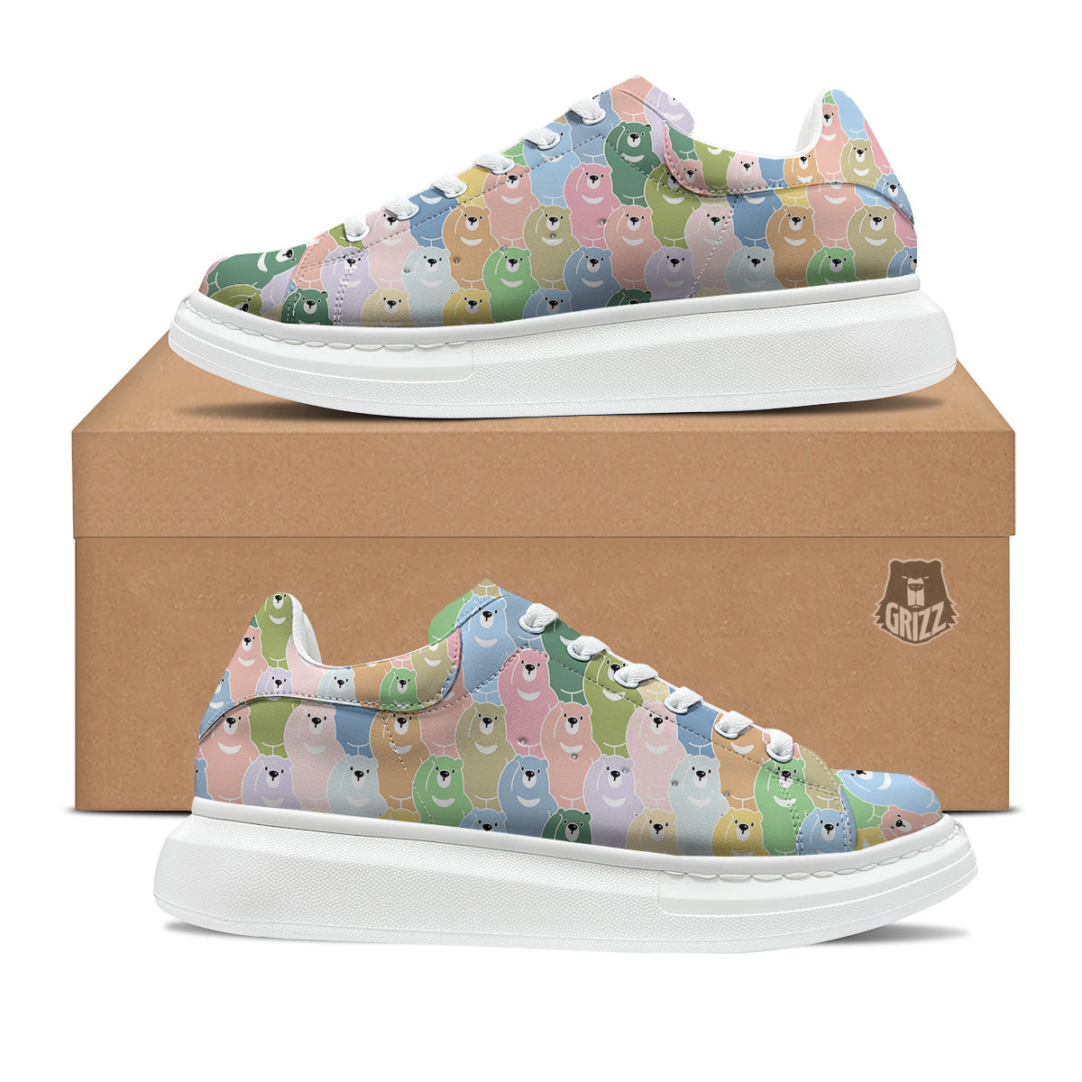 Polar Bear Pastel Print Pattern Platform Shoes-grizzshop