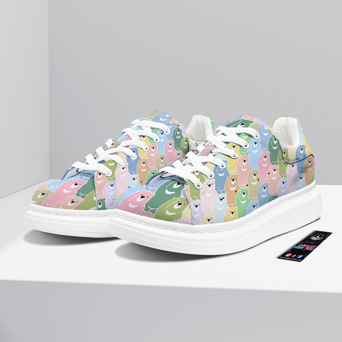 Polar Bear Pastel Print Pattern Platform Shoes-grizzshop