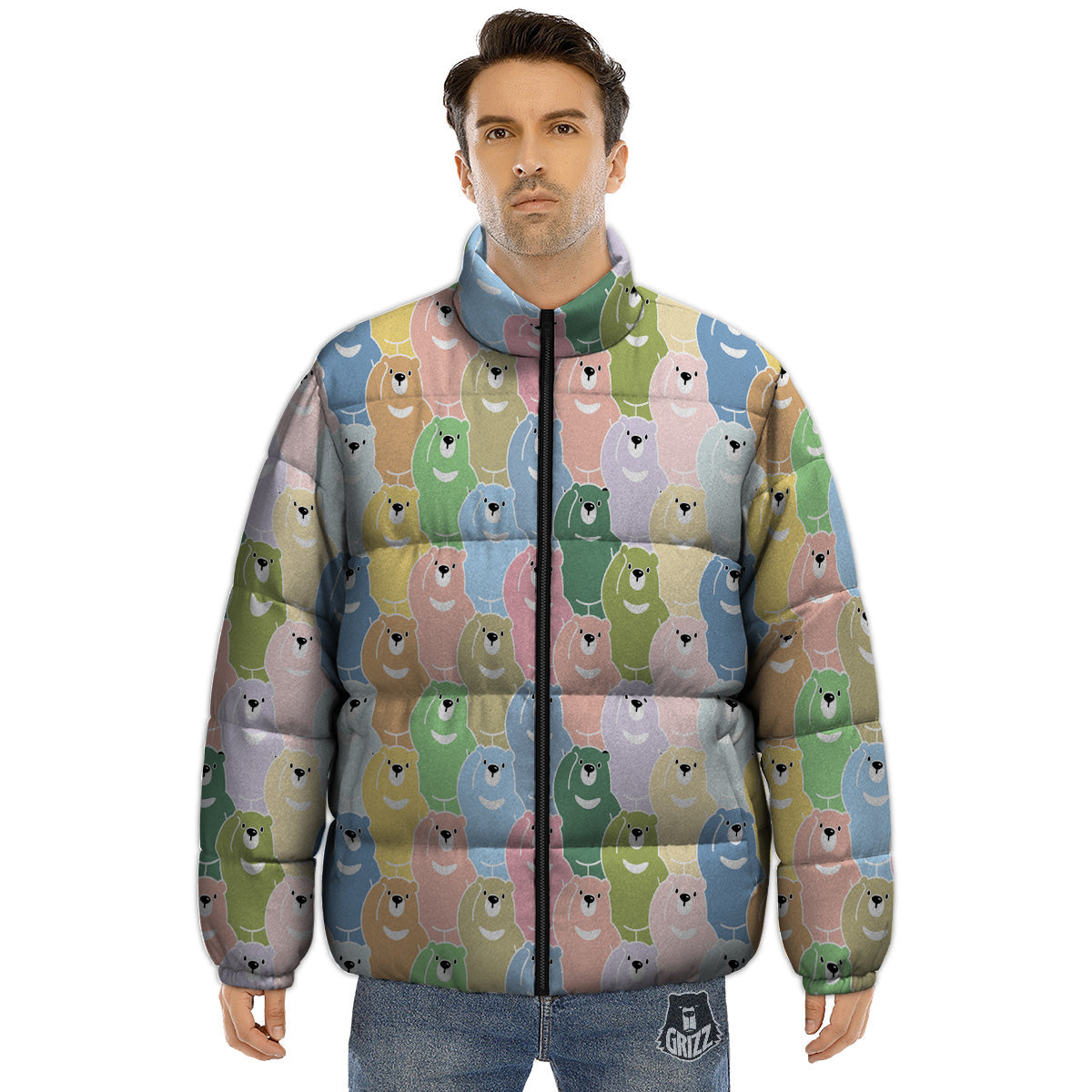 Polar Bear Pastel Print Pattern Puffer Jacket-grizzshop