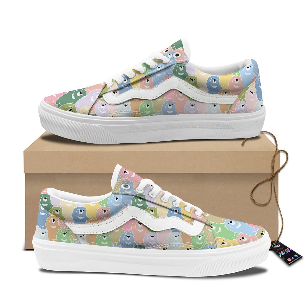 Polar Bear Pastel Print Pattern Skate Shoes-grizzshop