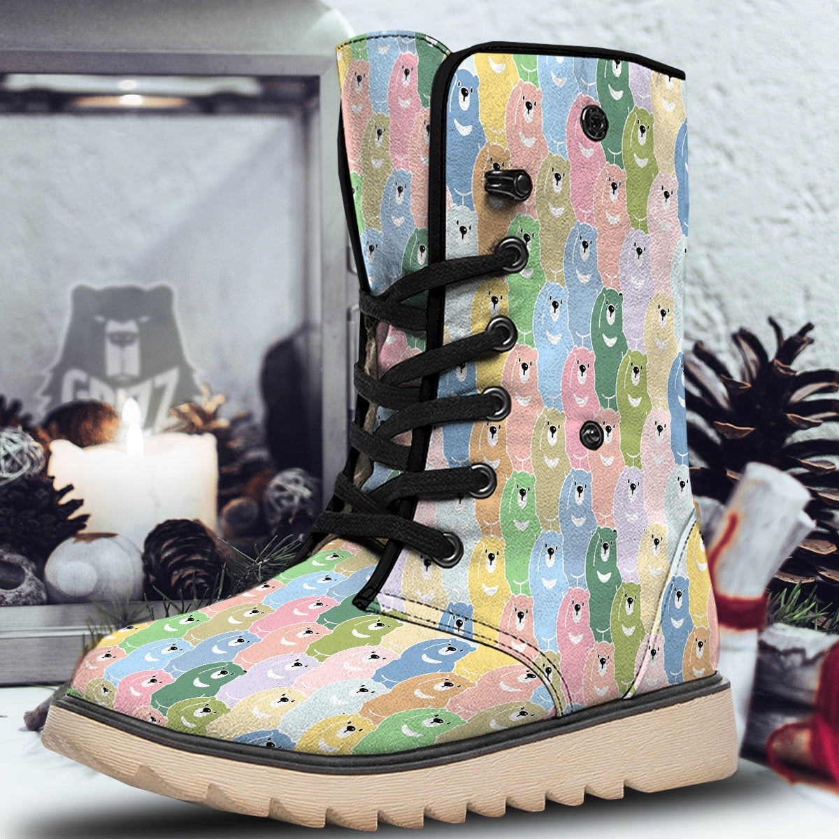 Polar Bear Pastel Print Pattern Snow Boots-grizzshop