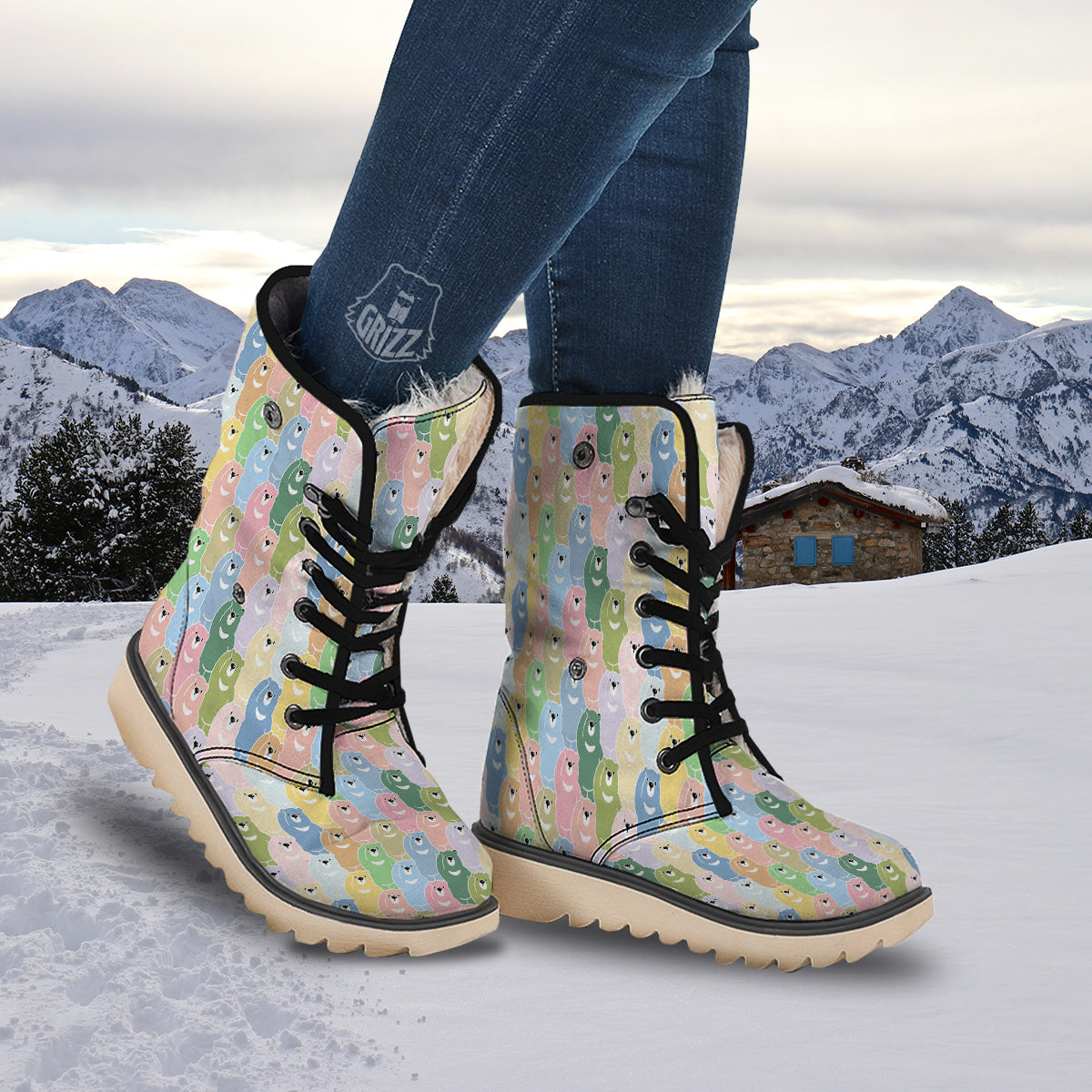 Polar Bear Pastel Print Pattern Snow Boots-grizzshop