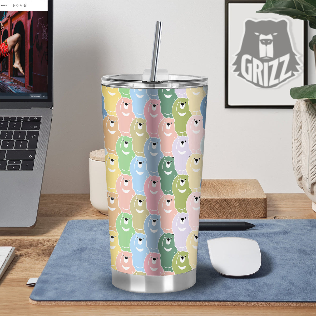 Polar Bear Pastel Print Pattern Tumbler-grizzshop