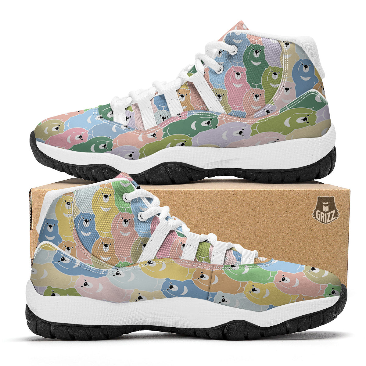 Polar Bear Pastel Print Pattern White Bball Shoes-grizzshop