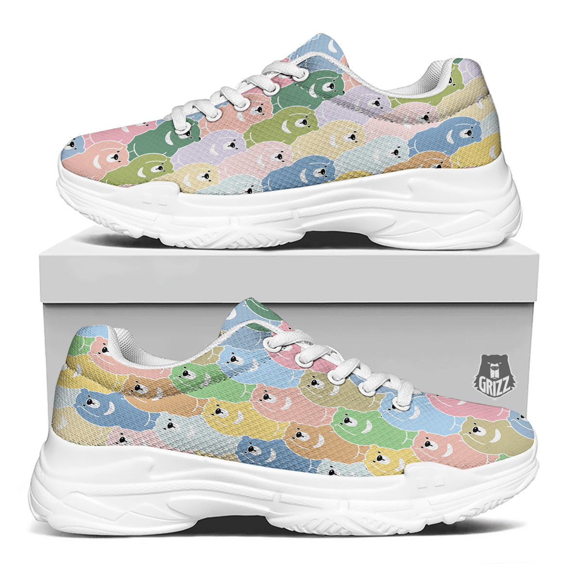 Polar Bear Pastel Print Pattern White Chunky Shoes-grizzshop