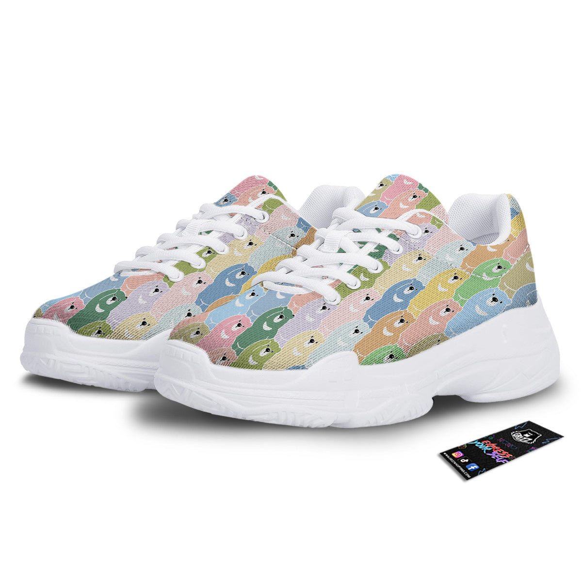 Polar Bear Pastel Print Pattern White Chunky Shoes-grizzshop