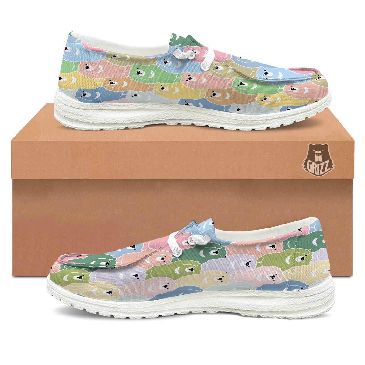 Polar Bear Pastel Print Pattern White Loafers-grizzshop