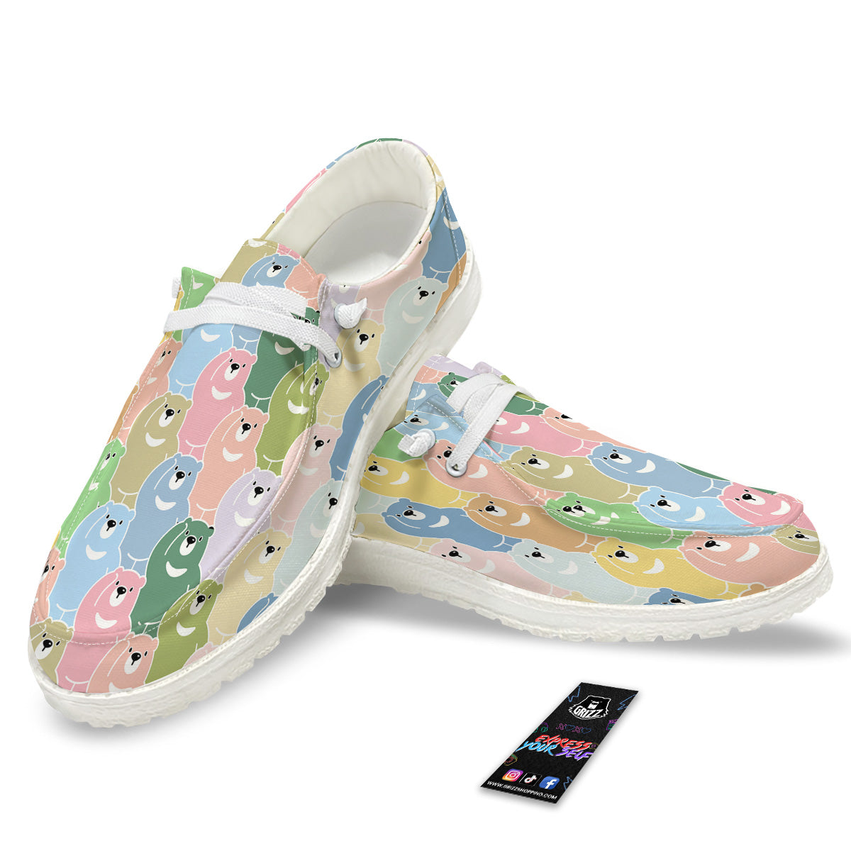 Polar Bear Pastel Print Pattern White Loafers-grizzshop