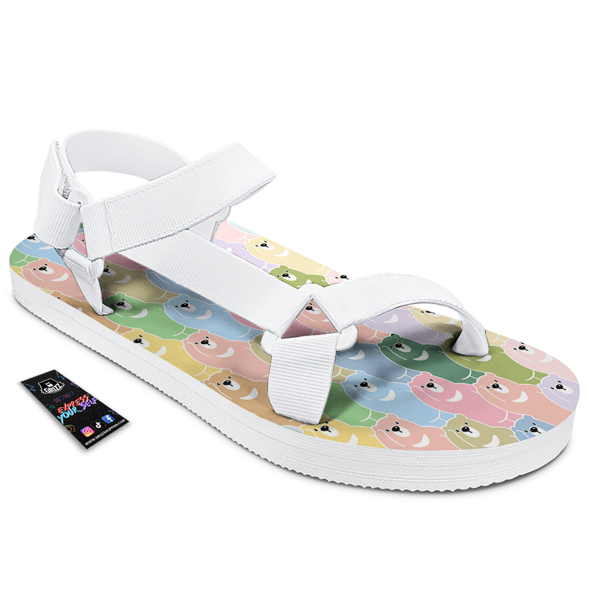 Polar Bear Pastel Print Pattern White Open Toe Sandals-grizzshop