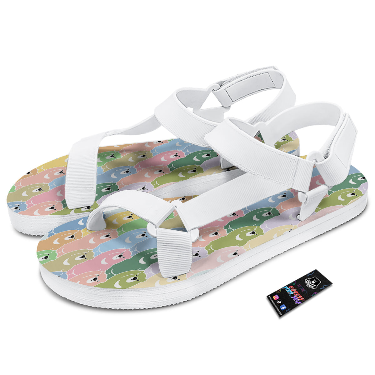 Polar Bear Pastel Print Pattern White Open Toe Sandals-grizzshop