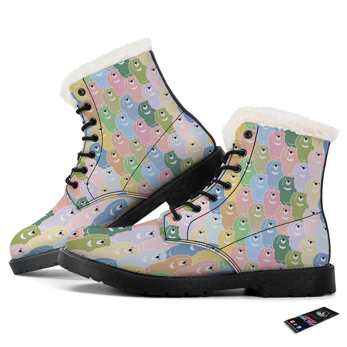 Polar Bear Pastel Print Pattern Winter Boots-grizzshop