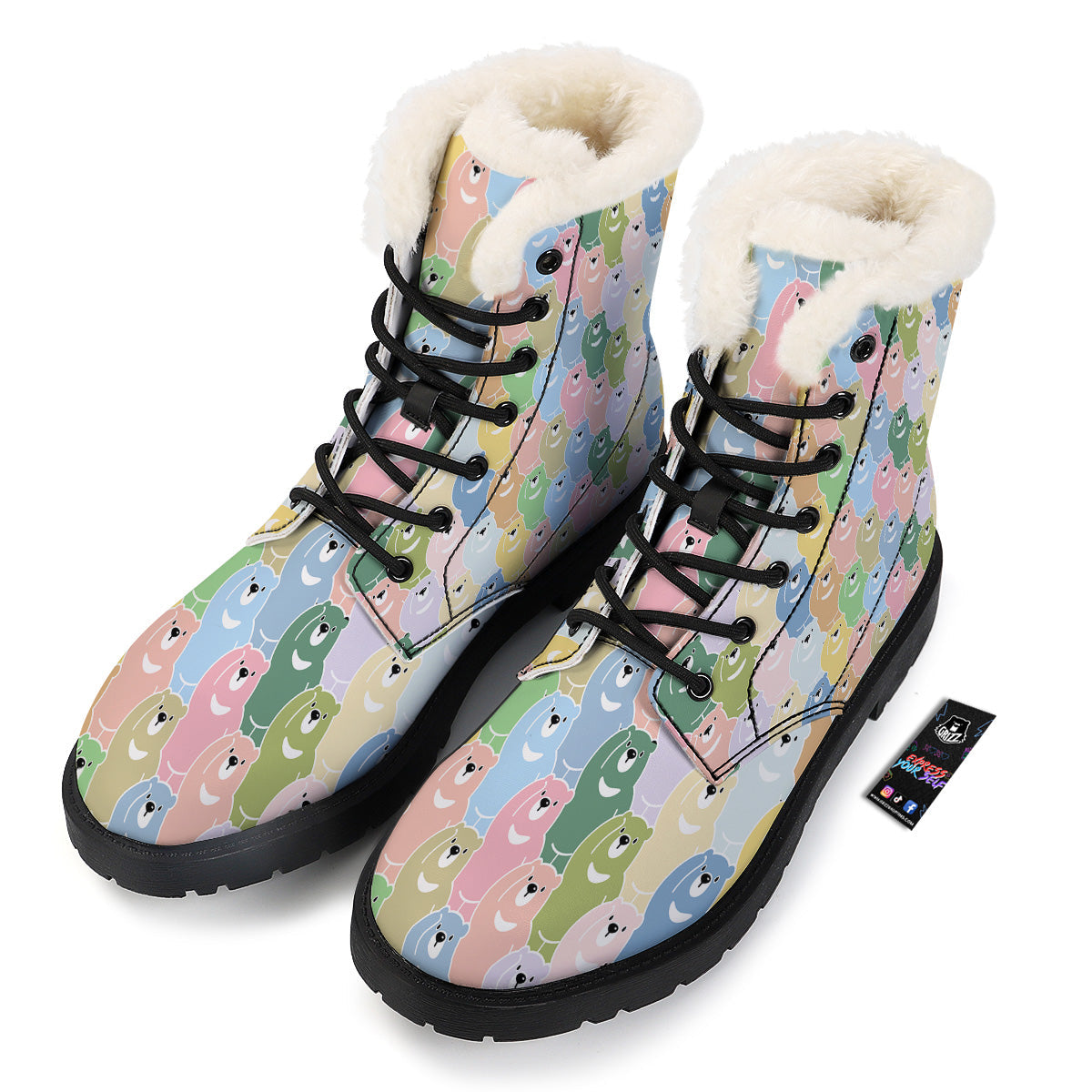 Polar Bear Pastel Print Pattern Winter Boots-grizzshop