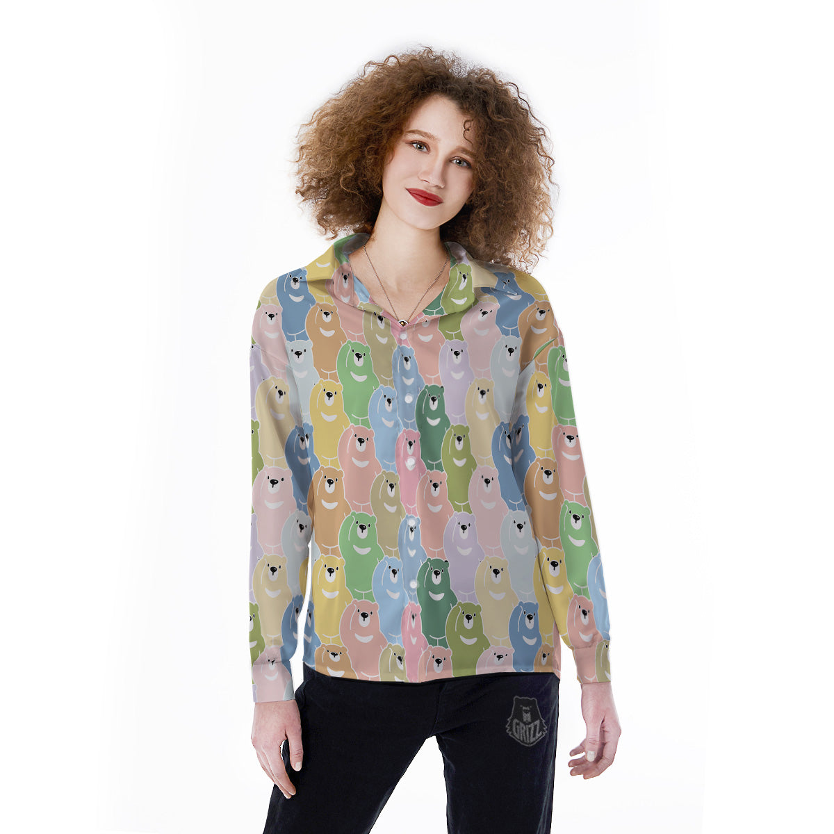 Polar Bear Pastel Print Pattern Women's Long Sleeve Shirts-grizzshop