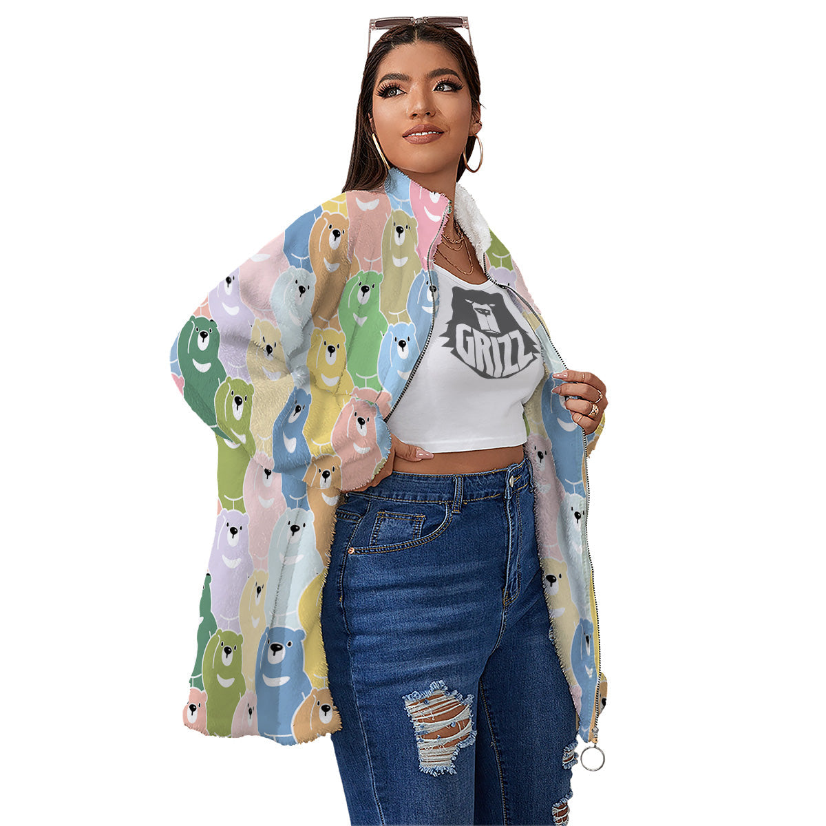 Polar Bear Pastel Print Pattern Women's Sherpa Jacket-grizzshop