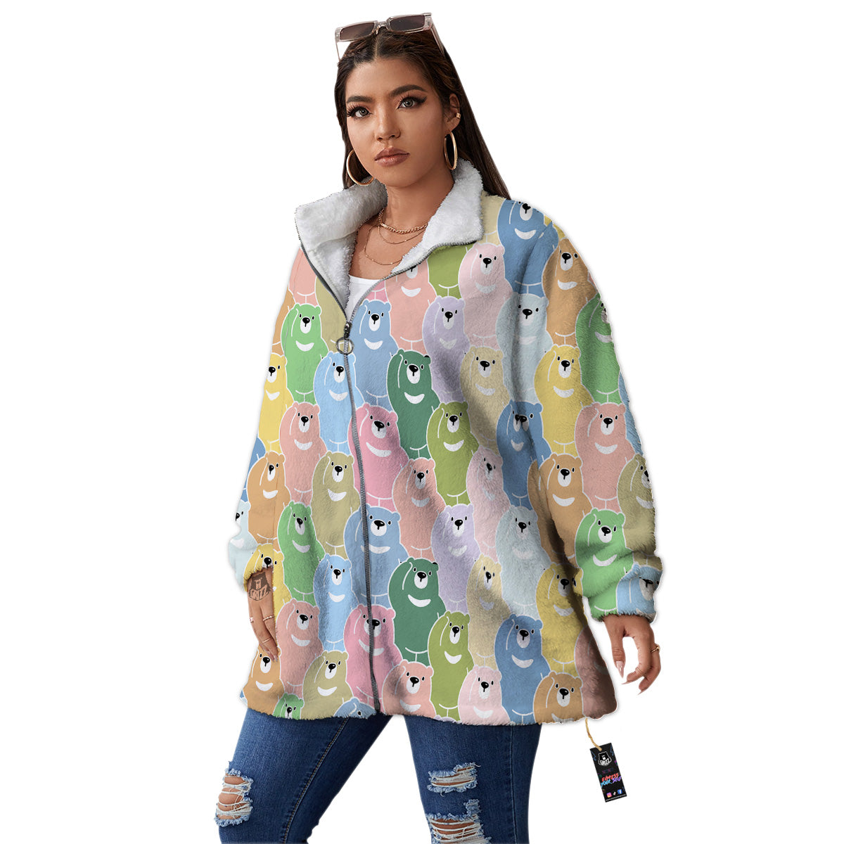Polar Bear Pastel Print Pattern Women's Sherpa Jacket-grizzshop