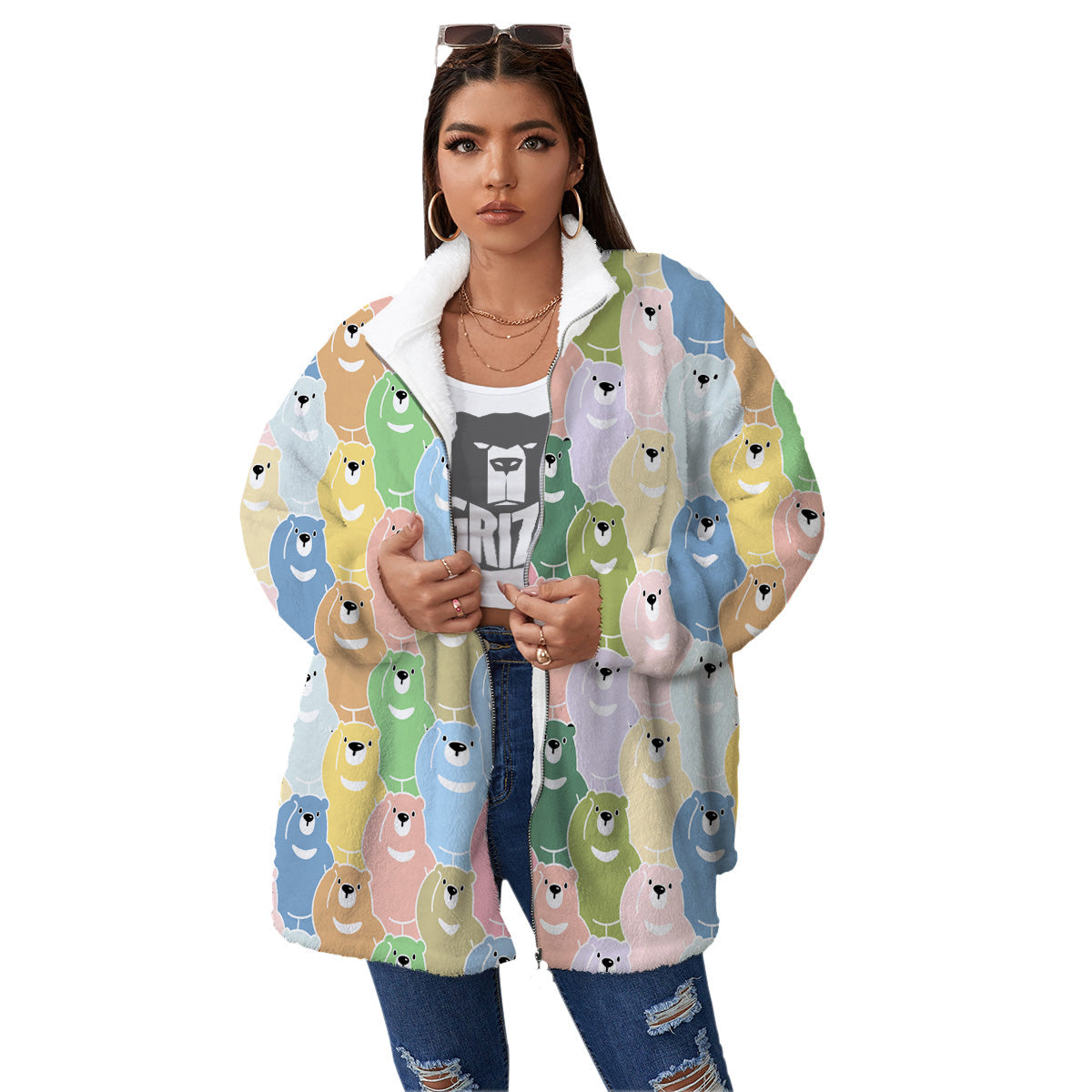 Polar Bear Pastel Print Pattern Women's Sherpa Jacket-grizzshop