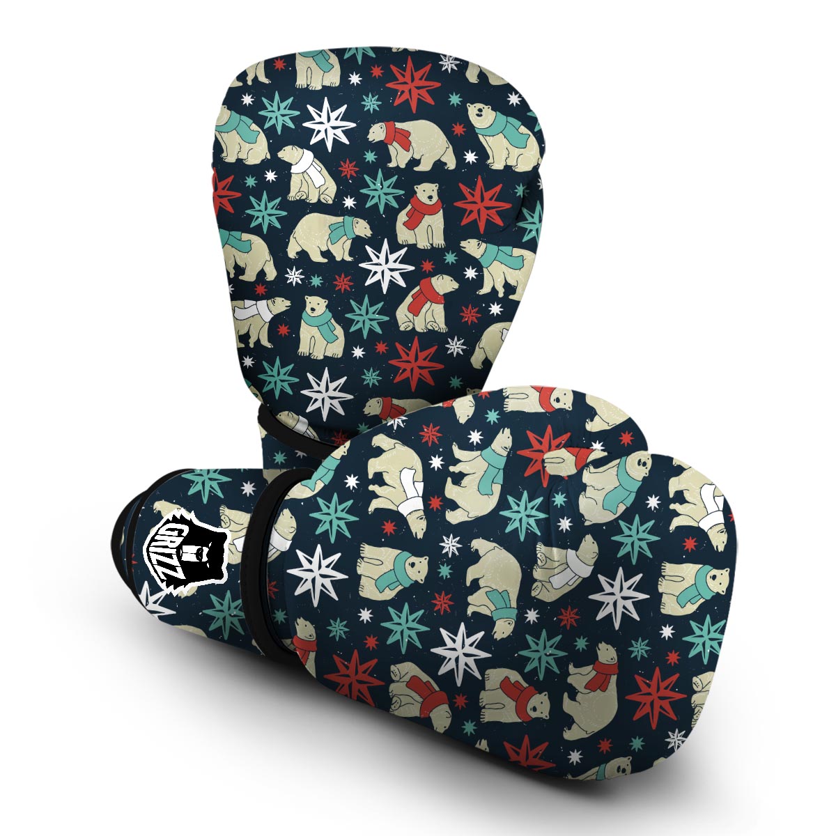 Polar Bear Snow Christmas Pattern Print Boxing Gloves-grizzshop