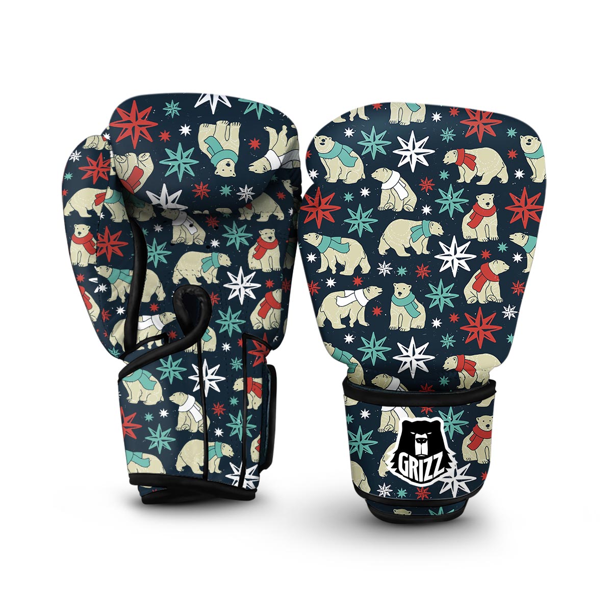 Polar Bear Snow Christmas Pattern Print Boxing Gloves-grizzshop