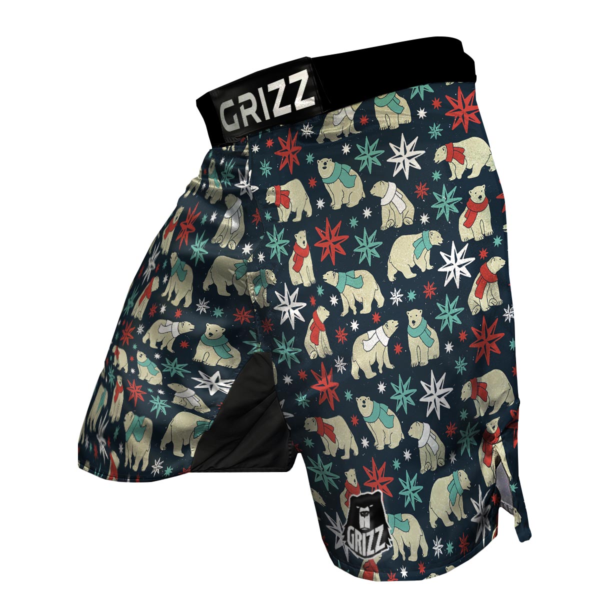 Polar Bear Snow Christmas Pattern Print MMA Shorts-grizzshop