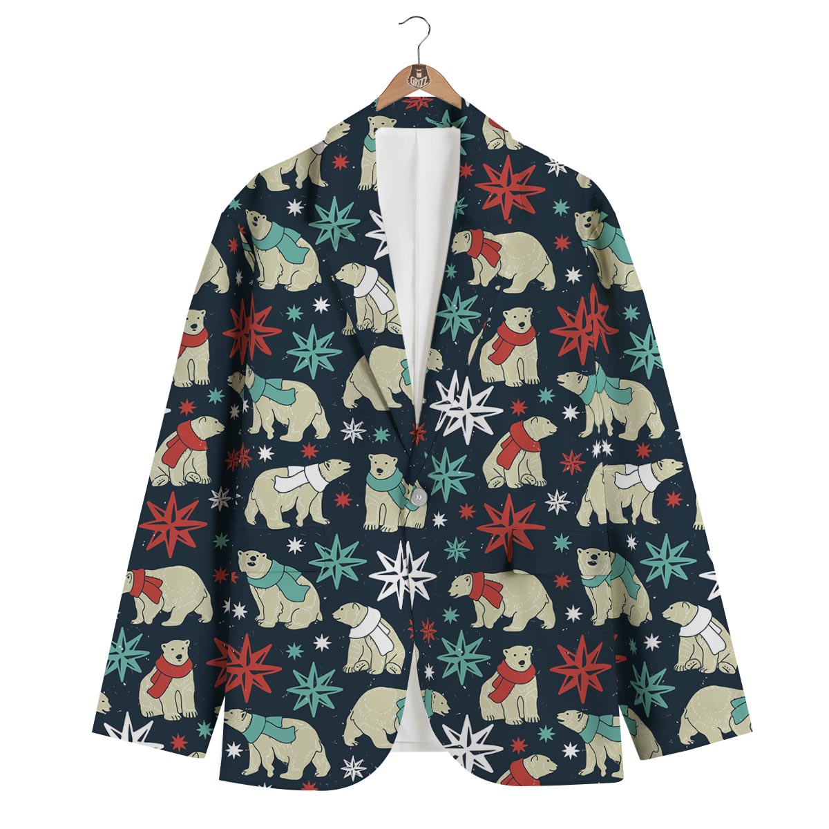Polar Bear Snow Christmas Pattern Print Men's Blazer-grizzshop