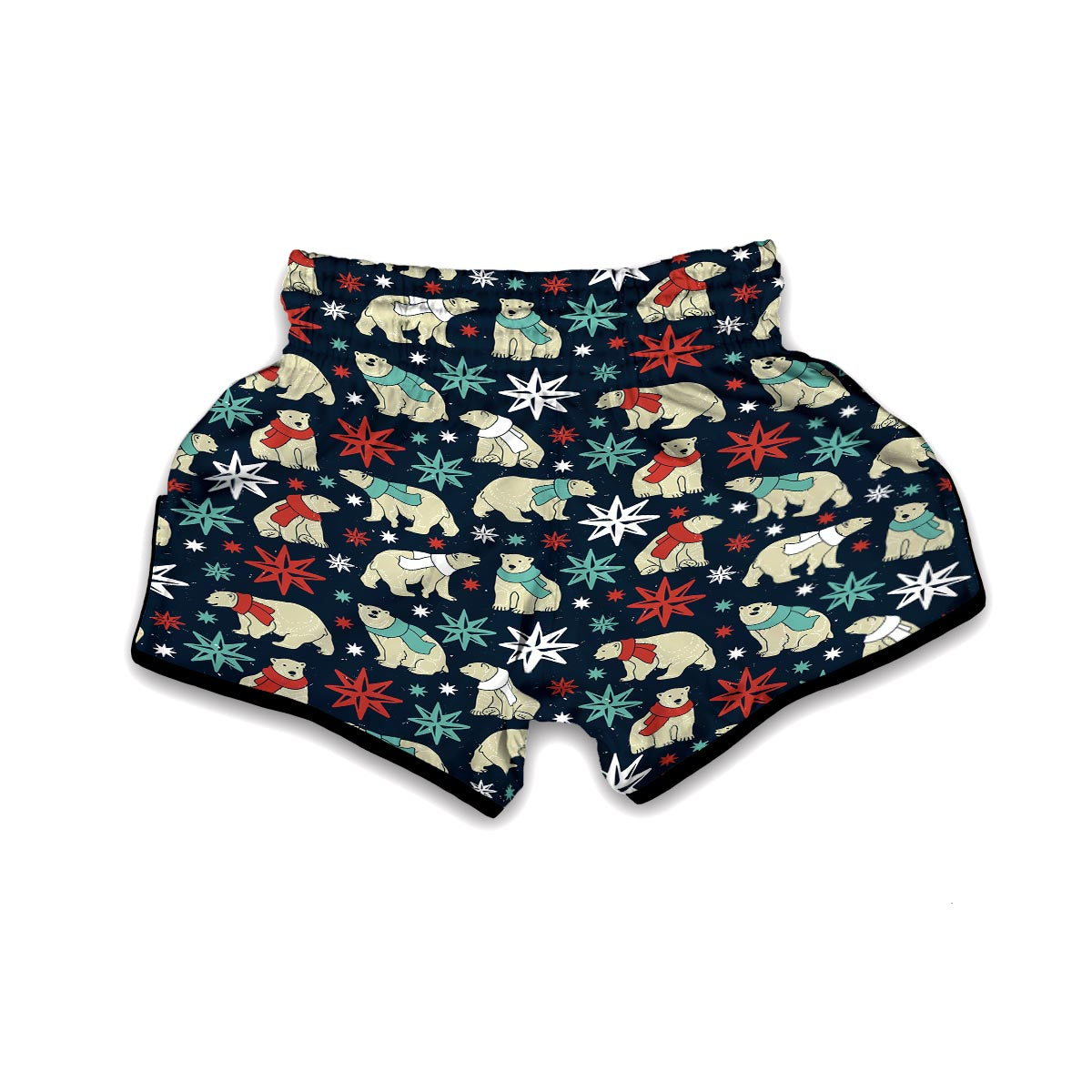 Polar Bear Snow Christmas Pattern Print Muay Thai Boxing Shorts-grizzshop