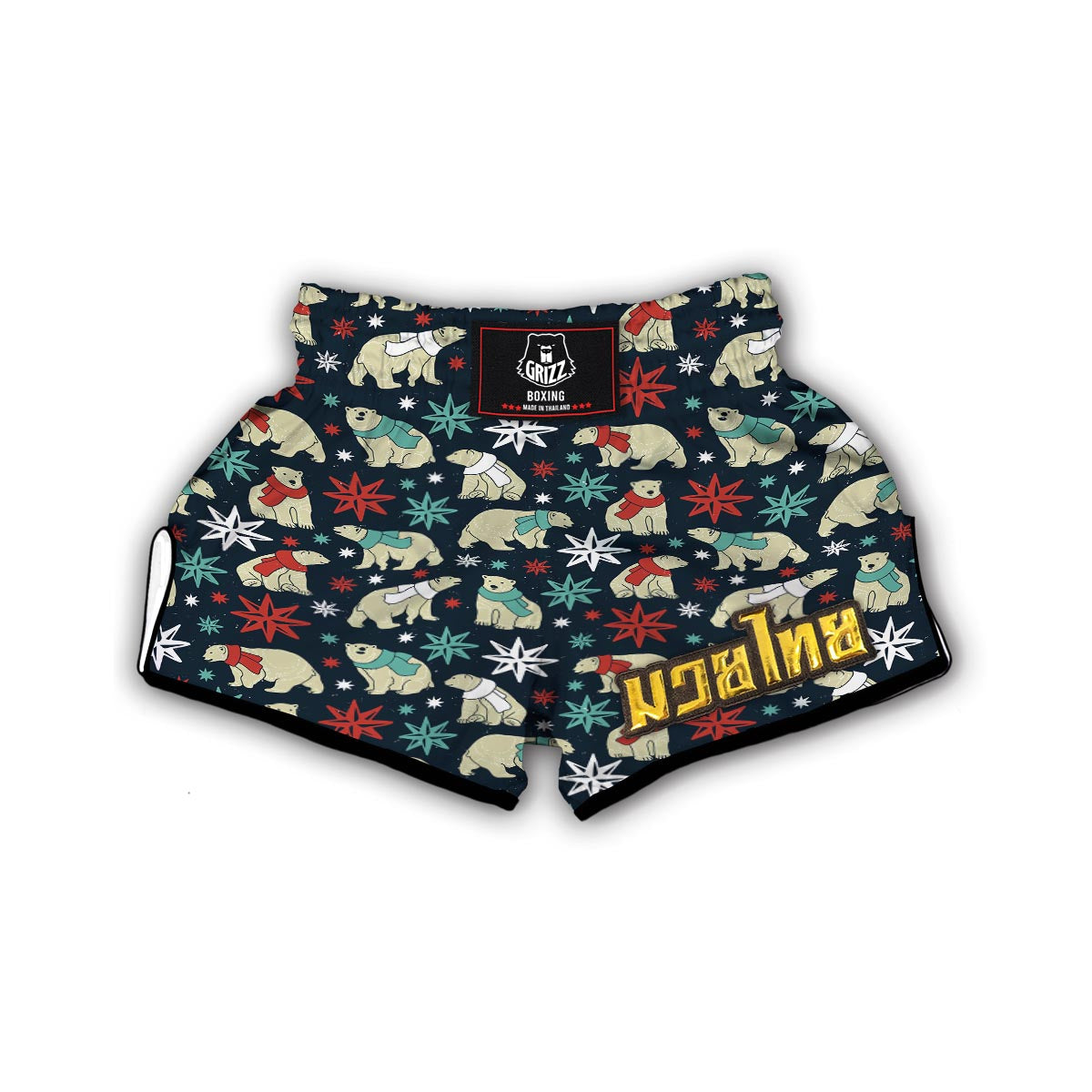 Polar Bear Snow Christmas Pattern Print Muay Thai Boxing Shorts-grizzshop