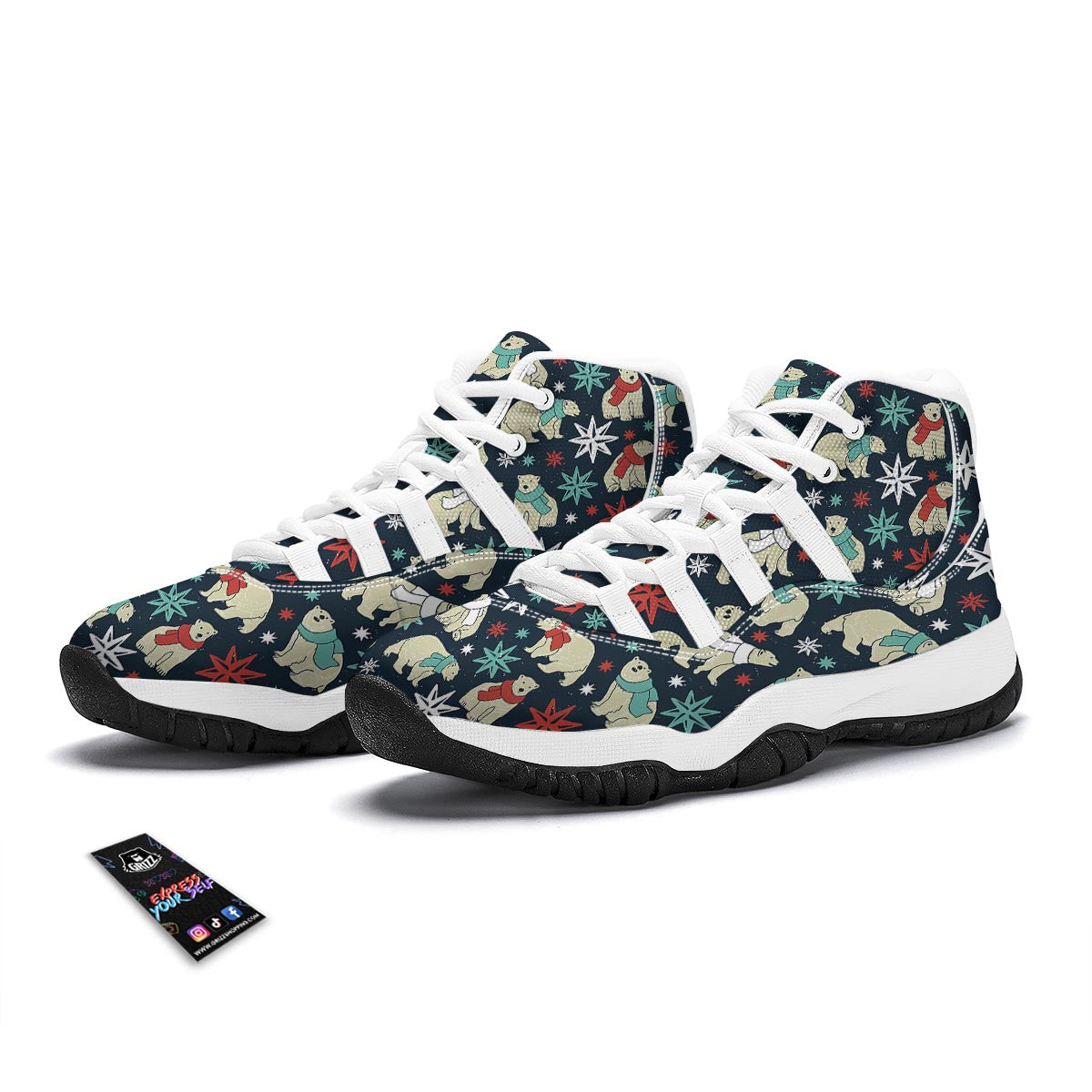 Polar Bear Snow Christmas Pattern Print White Bball Shoes-grizzshop