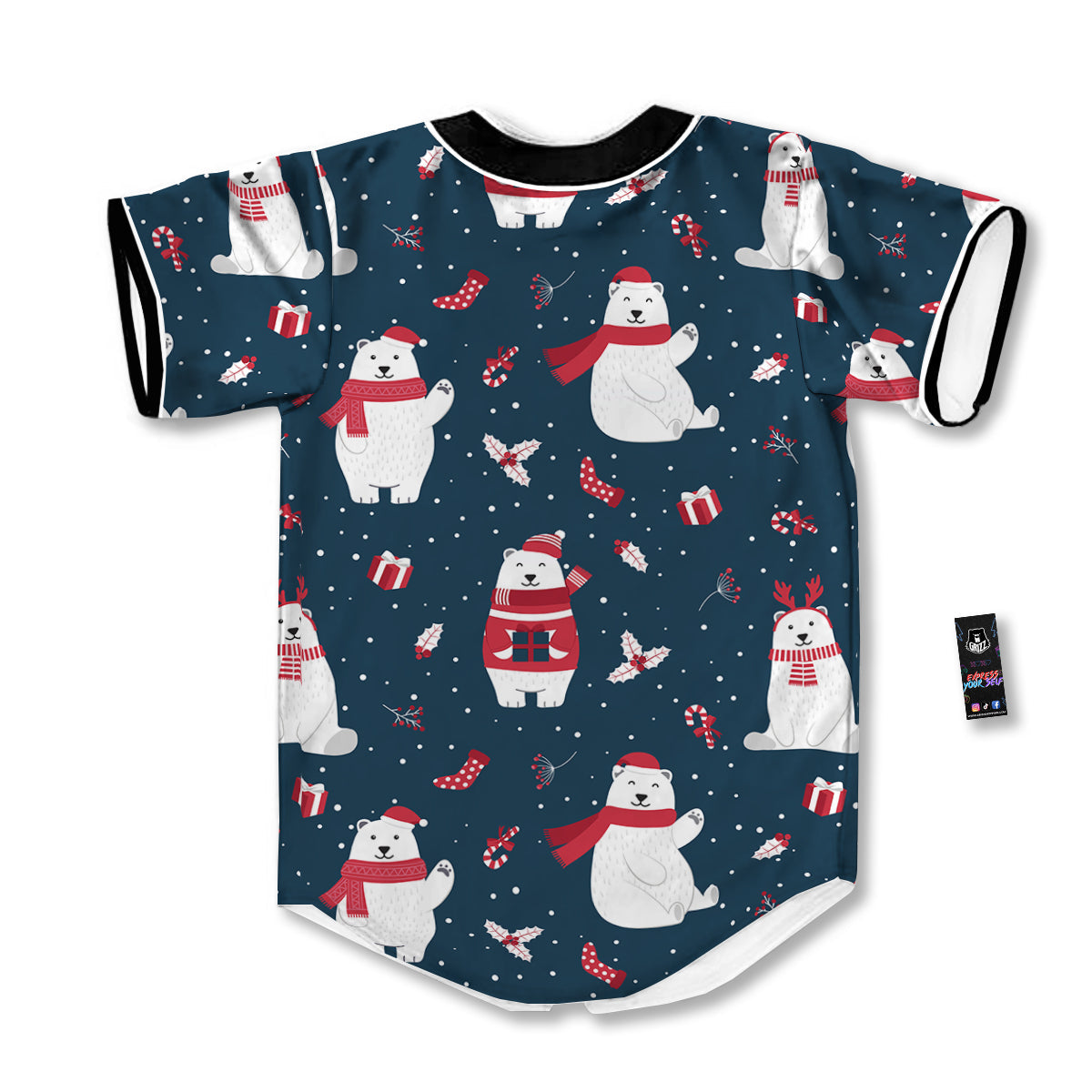 Polar Bear Xmas Print Pattern Baseball Jersey-grizzshop