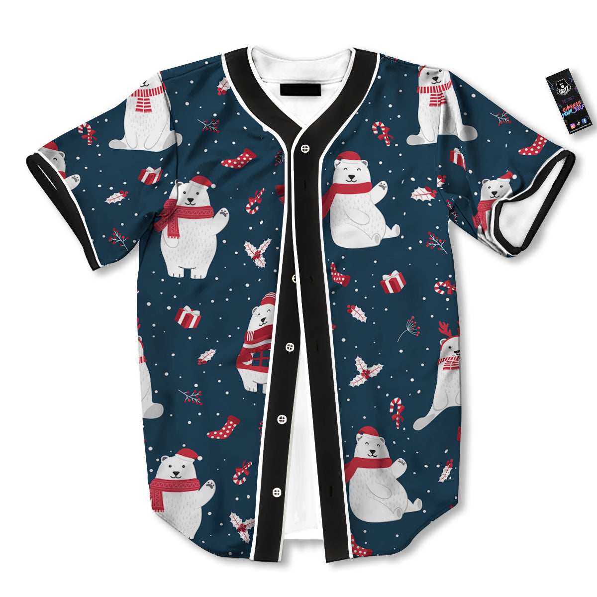 Polar Bear Xmas Print Pattern Baseball Jersey-grizzshop