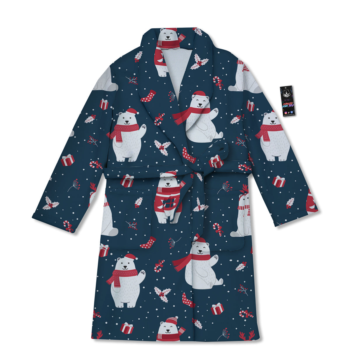 Polar Bear Xmas Print Pattern Bathrobe-grizzshop