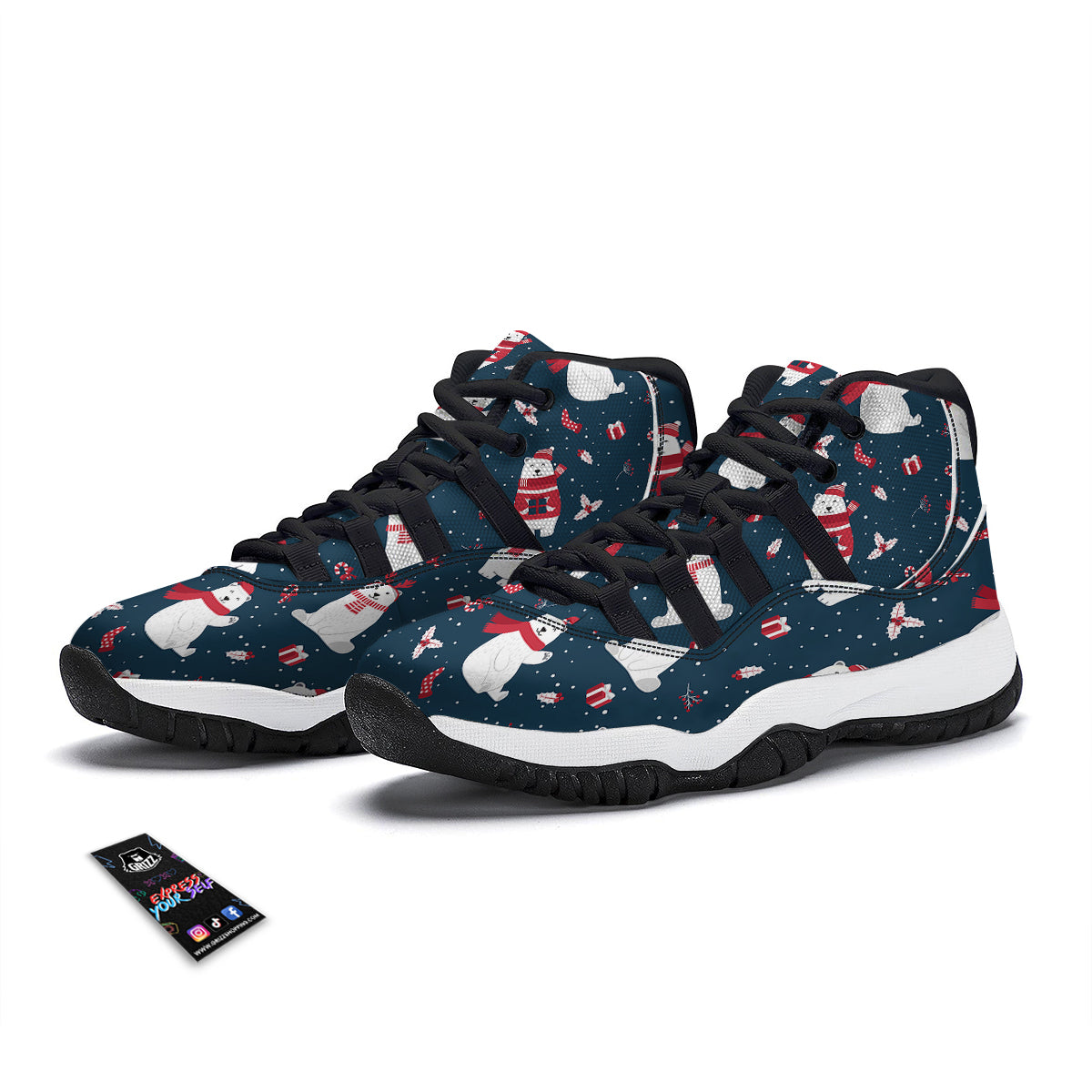 Polar Bear Xmas Print Pattern Black Bball Shoes-grizzshop