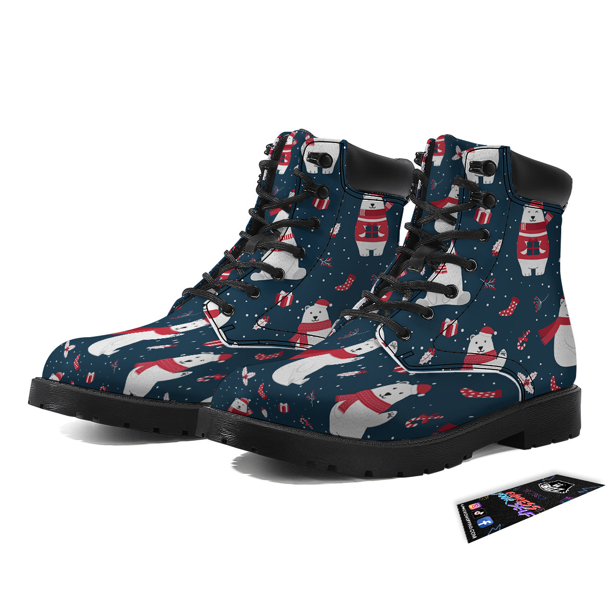 Polar Bear Xmas Print Pattern Boots-grizzshop