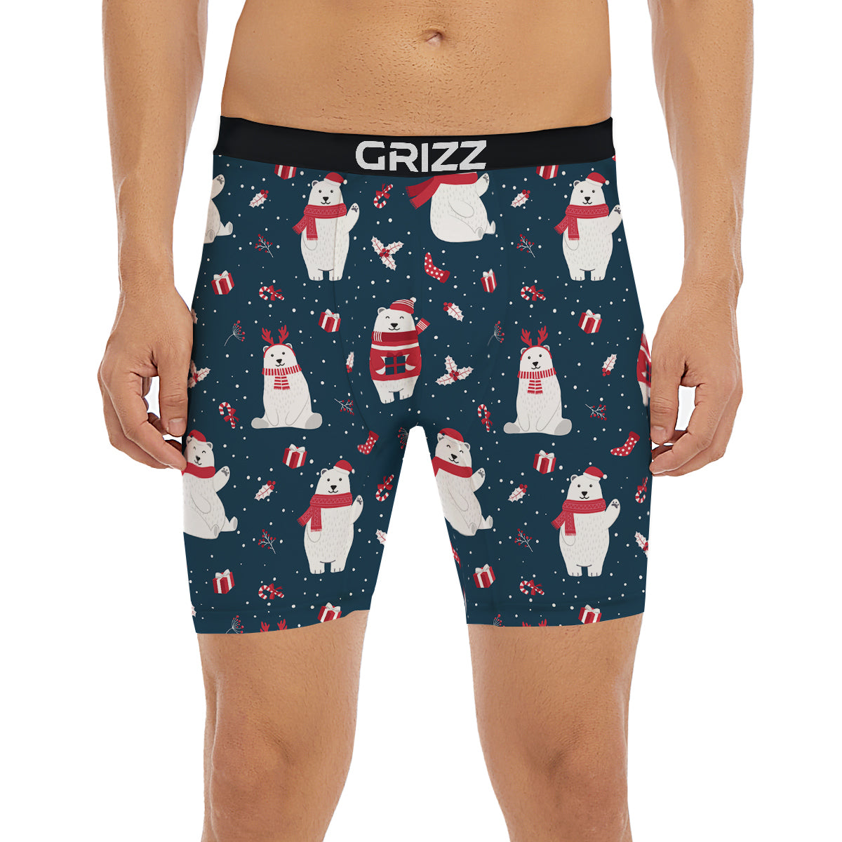 Polar Bear Xmas Print Pattern Boxer Briefs-grizzshop