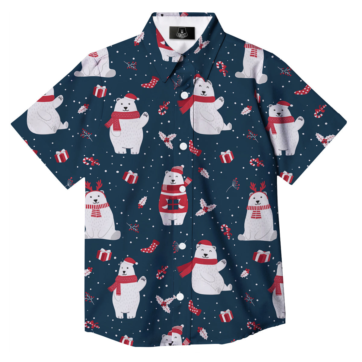 Polar Bear Xmas Print Pattern Button Up Shirt-grizzshop
