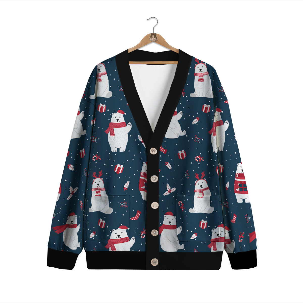 Polar Bear Xmas Print Pattern Cardigan-grizzshop