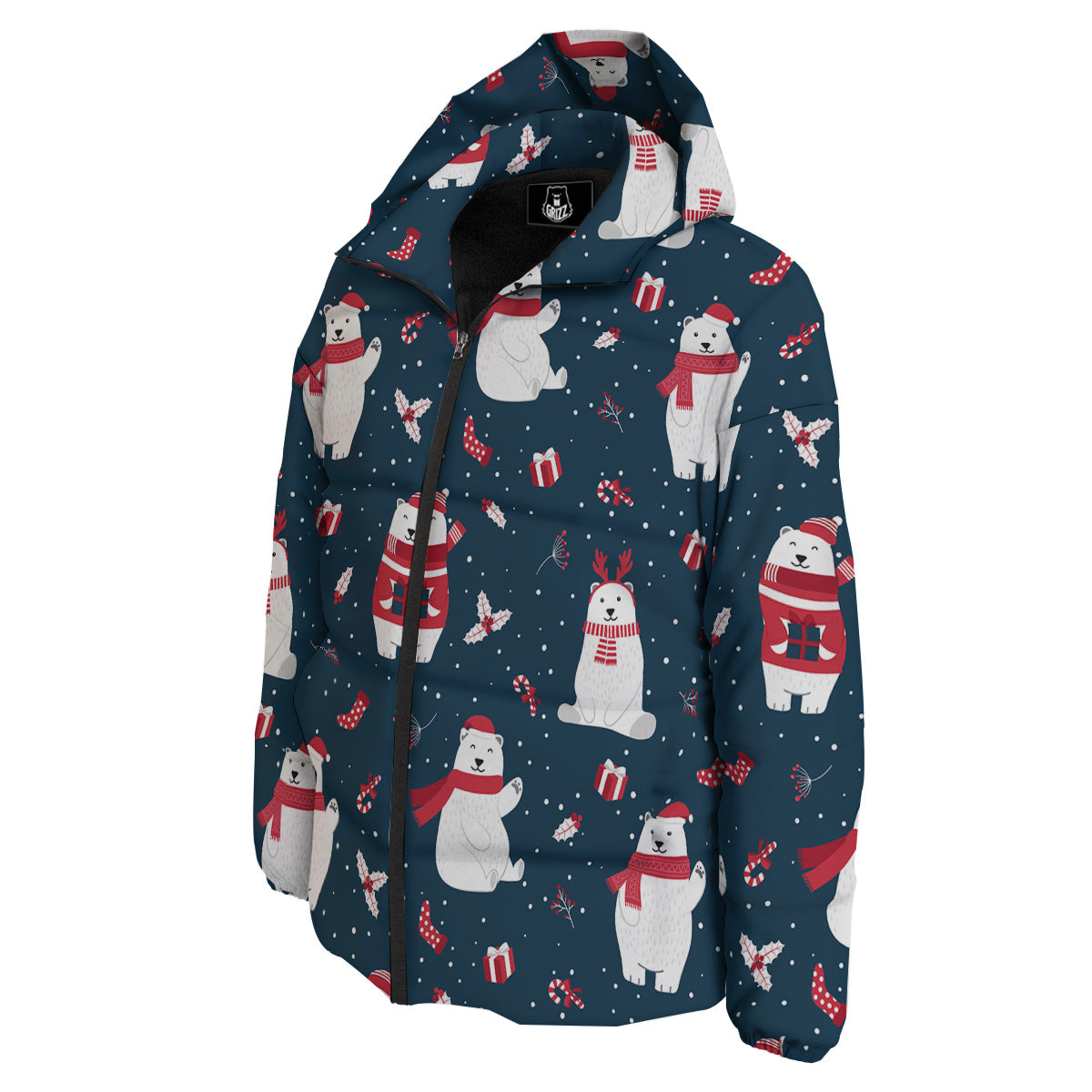 Polar Bear Xmas Print Pattern Down Jacket-grizzshop