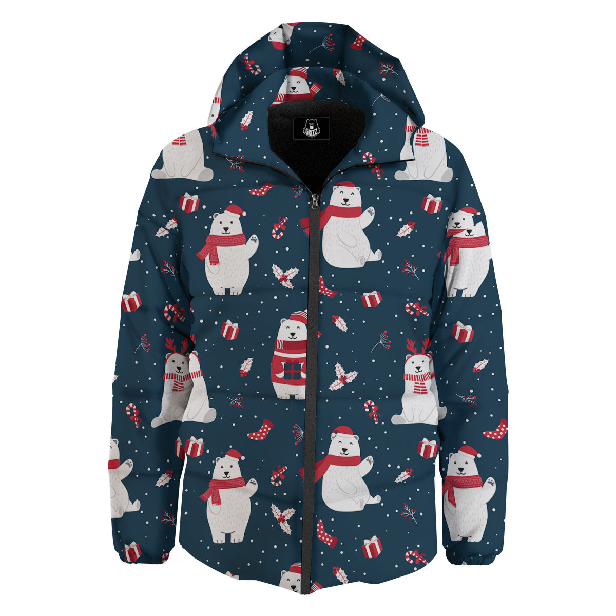 Polar Bear Xmas Print Pattern Down Jacket-grizzshop