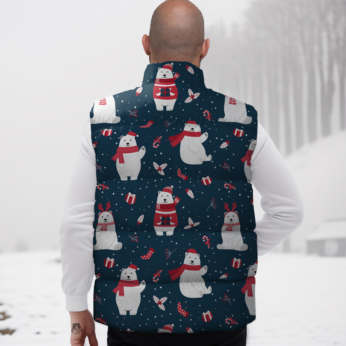 Polar Bear Xmas Print Pattern Down Vest