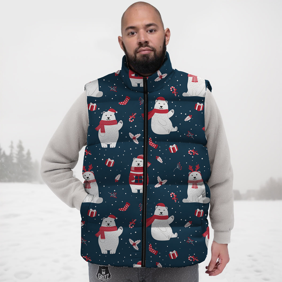 Polar Bear Xmas Print Pattern Down Vest