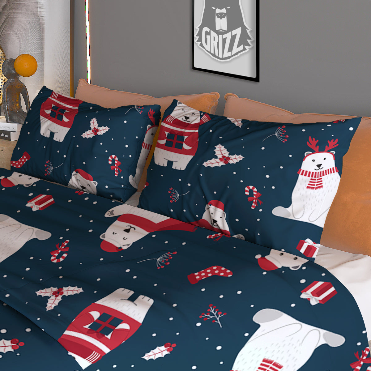 Polar Bear Xmas Print Pattern Duvet Cover Bedding Set