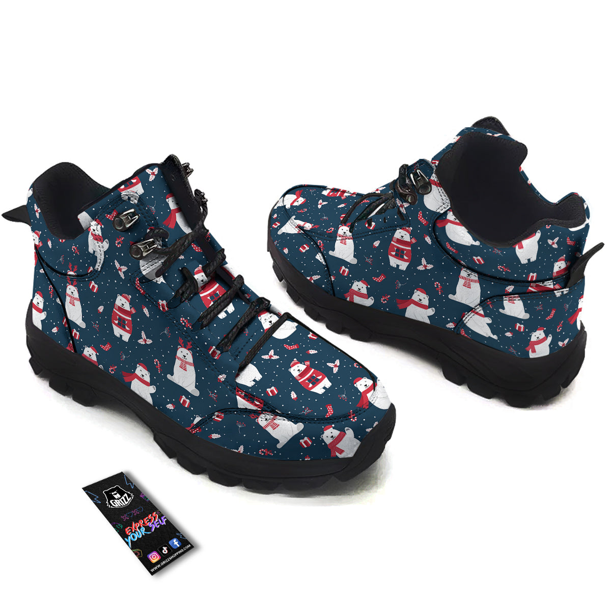 Polar Bear Xmas Print Pattern Hiking Shoes-grizzshop