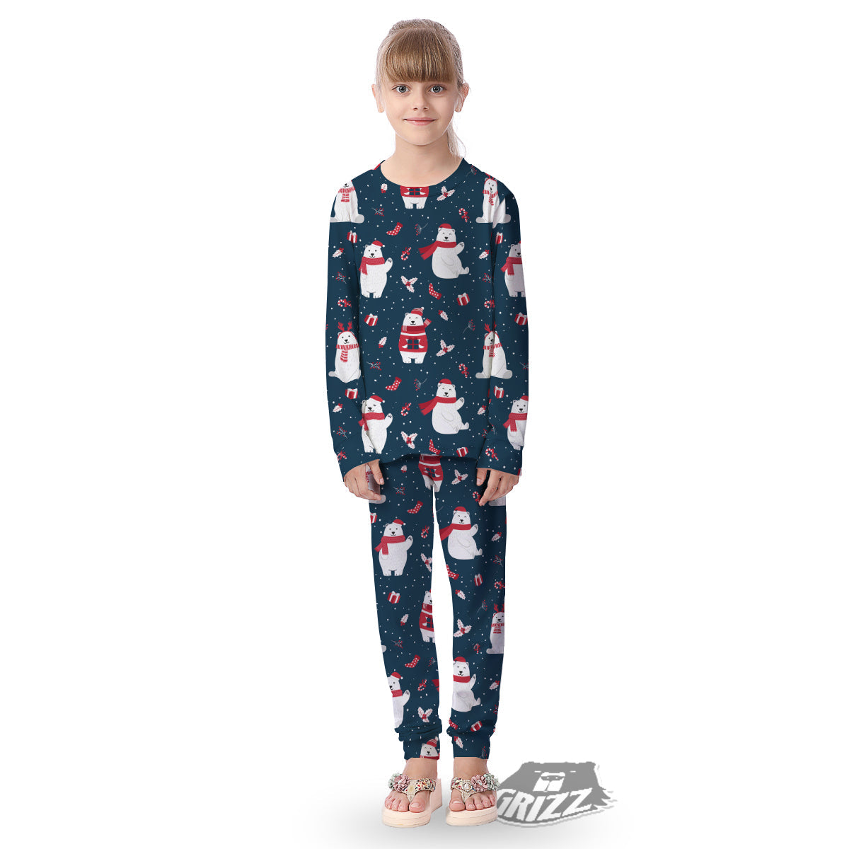 Polar Bear Xmas Print Pattern Kid's Pajamas-grizzshop