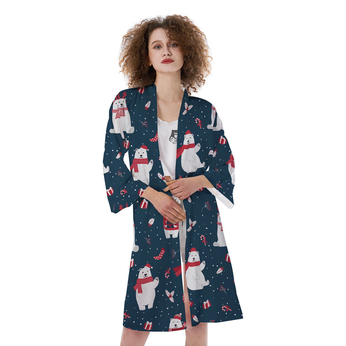 Polar Bear Xmas Print Pattern Kimono-grizzshop