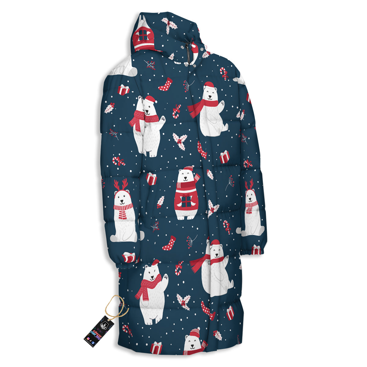 Polar Bear Xmas Print Pattern Long Down Jacket-grizzshop