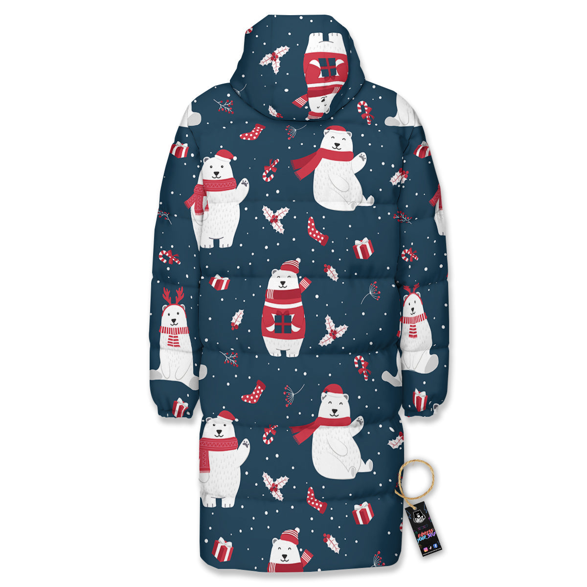 Polar Bear Xmas Print Pattern Long Down Jacket-grizzshop