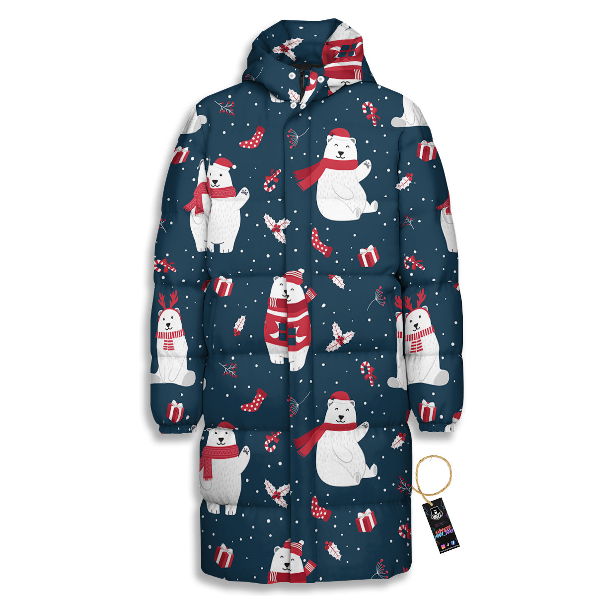 Polar Bear Xmas Print Pattern Long Down Jacket-grizzshop