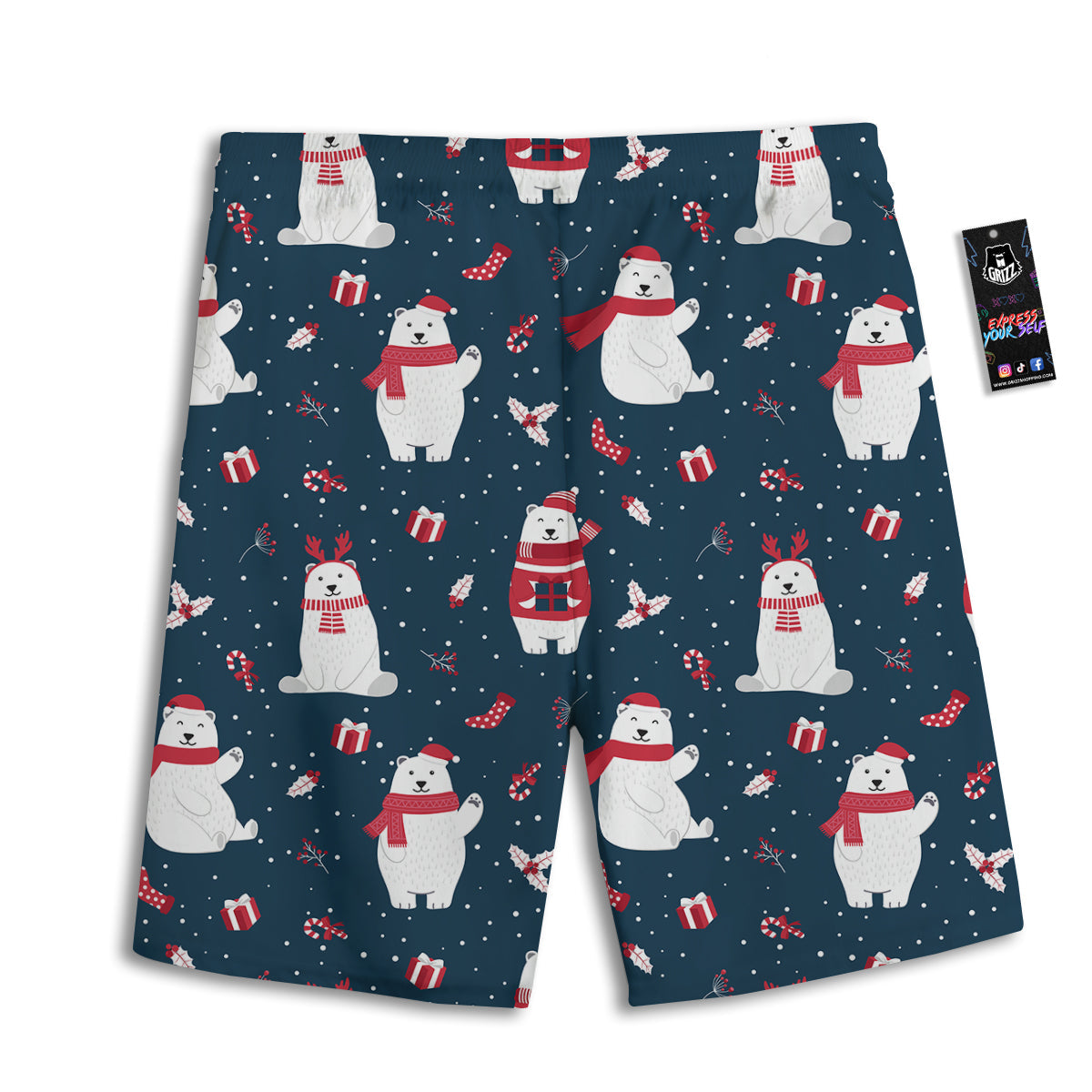 Polar Bear Xmas Print Pattern Men's Athletic Shorts
