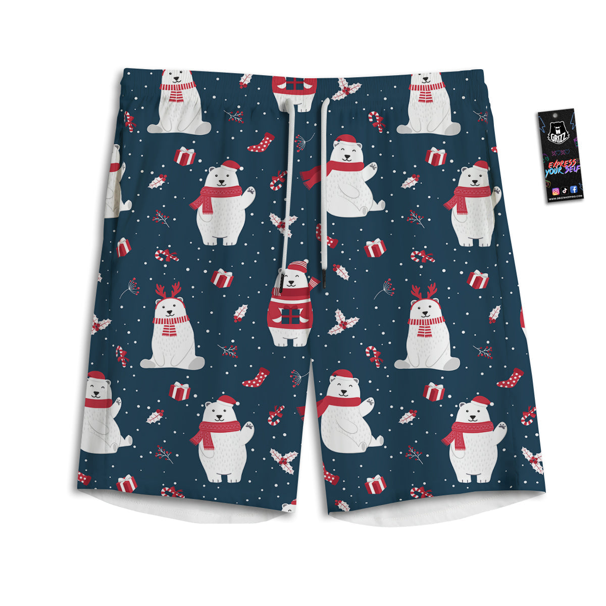 Polar Bear Xmas Print Pattern Men's Athletic Shorts
