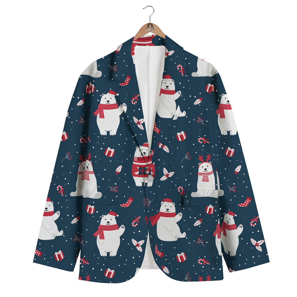 Polar Bear Xmas Print Pattern Men's Blazer-grizzshop